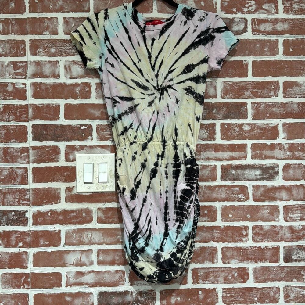 N:Philanthropy Women's Bangkok Tie Dye Ruched T-Shirt Dress Spiral Tie Dye Sz XS